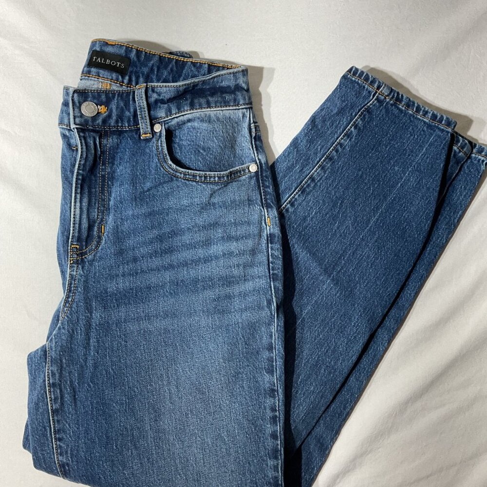 Talbots Womens Blue High-Rise Straight-Leg Denim Jeans Size 2P